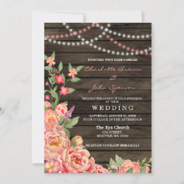 Rustic Country Peony Barn Wood Wedding Kaart