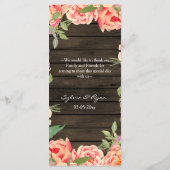 Rustic Country Peony Barn Wood Wedding Menu (Achterkant)