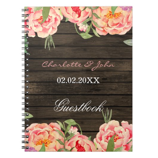 Rustic Country Peony Barn Wood Wedding Notitieboek (Voorkant)