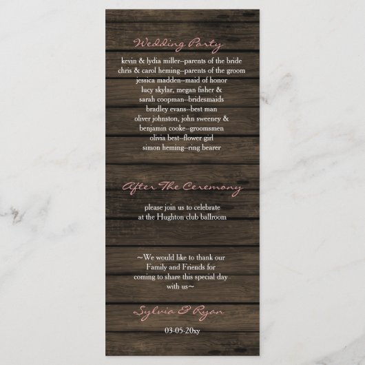 Rustic Country Peony Barn Wood Wedding Programmakaart (Achterkant)