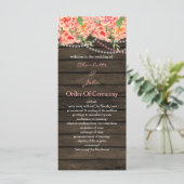 Rustic Country Peony Barn Wood Wedding Programmakaart (Staand voorkant)