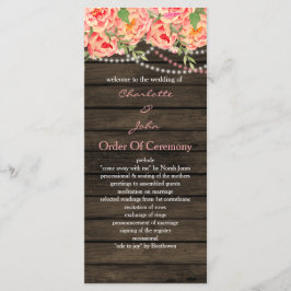 Rustic Country Peony Barn Wood Wedding Programmakaart