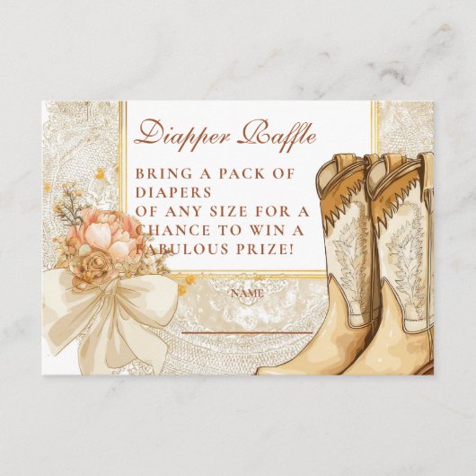 Rustic Country Peony Boots Diapper Raffle Informatiekaartje (Voorkant)