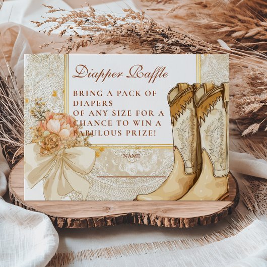 Rustic Country Peony Boots Diapper Raffle Informatiekaartje