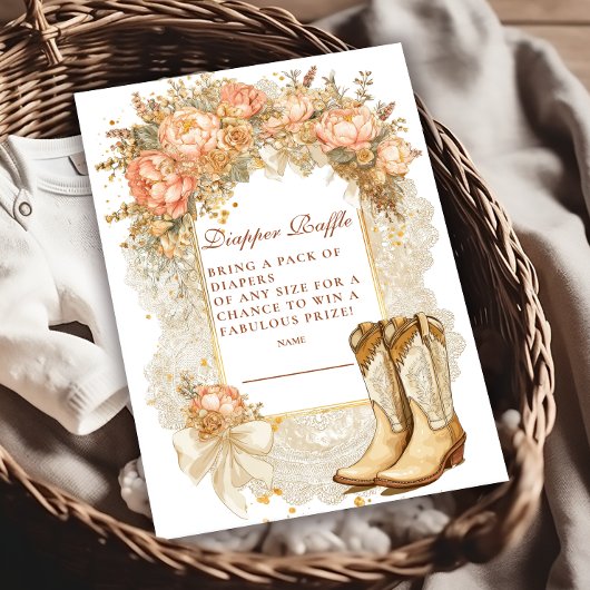 Rustic Country Peony Boots Diapper Raffle Informatiekaartje