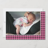 Rustic Country Pink Check Sweet Adventure Baby Aankondiging (Voorkant)
