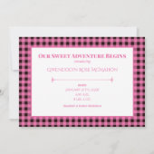 Rustic Country Pink Check Sweet Adventure Baby Aankondiging (Achterkant)