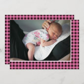 Rustic Country Pink Check Sweet Adventure Baby Aankondiging (Voorkant / Achterkant)
