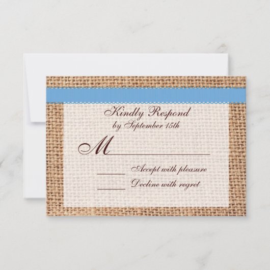 Rustic Country Printed Burlap Blue Ribbon RSVP (Voorkant)