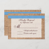 Rustic Country Printed Burlap Blue Ribbon RSVP (Voorkant / Achterkant)