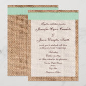 Rustic Country Printed Burlap Sage Ribbon Wedding Kaart (Voorkant / Achterkant)