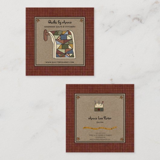 Rustic Country Quilter Stitcher Handmade Crafter Vierkante Visitekaartje (Voorkant / Achterkant)