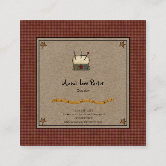 Rustic Country Quilter Stitcher Handmade Crafter Vierkante Visitekaartje (Achterkant)