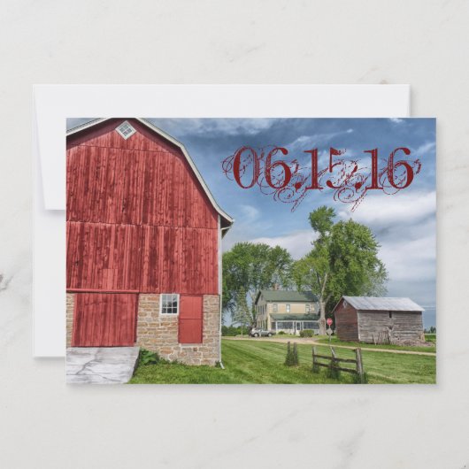 Rustic Country Red Barn Boerderij Wedding Invitati Kaart (Achterkant)