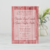 Rustic Country Red Barn Wood Wedding Invitations Kaart (Staand voorkant)