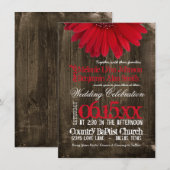 Rustic Country Red Daisy Wood Wedding Invitations Kaart (Voorkant / Achterkant)