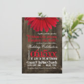 Rustic Country Red Daisy Wood Wedding Invitations Kaart (Staand voorkant)