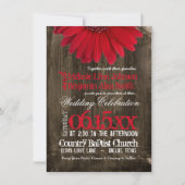 Rustic Country Red Daisy Wood Wedding Invitations Kaart (Voorkant)