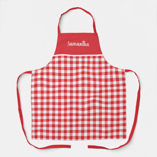 Rustic Country Red Gingham Name Persoonlijk Schort (Voorkant)
