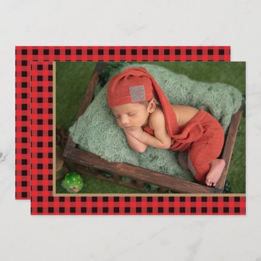 Rustic Country Rood Geruite Avontuur Begint Baby Aankondiging (Voorkant / Achterkant)