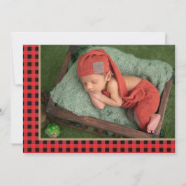 Rustic Country Rood Geruite Avontuur Begint Baby Aankondiging