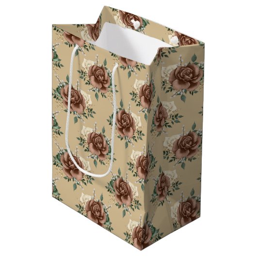 Rustic Country Roos Tissue Paper Medium Cadeauzakje (Voorkant Gekanteld)