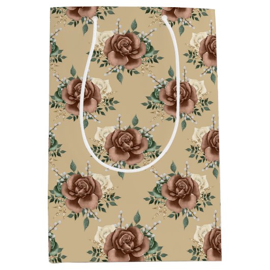 Rustic Country Roos Tissue Paper Medium Cadeauzakje (Voorkant)