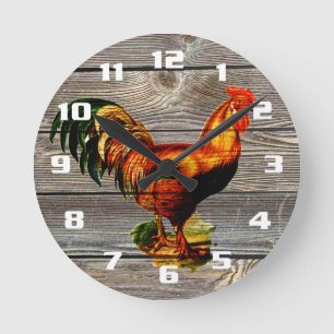 Rustic Country Rooster Kitchen Ronde Klok