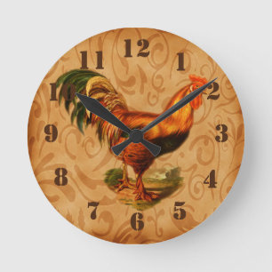 Rustic Country Rooster Kitchen Ronde Klok