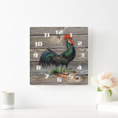 Rustic Country Rooster Kitchen Vierkante Klok (Huis)