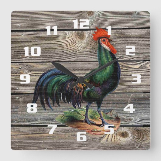 Rustic Country Rooster Kitchen Vierkante Klok (Voorkant)