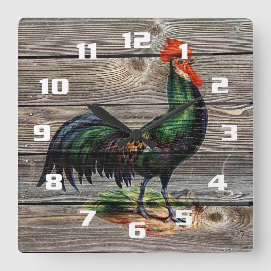 Rustic Country Rooster Kitchen Vierkante Klok (Voorkant)