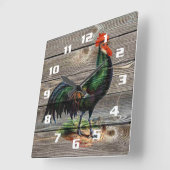 Rustic Country Rooster Kitchen Vierkante Klok (Hoek)