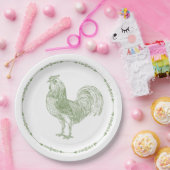 Rustic Country Rooster Sage Green Papieren Bordje (Feest)