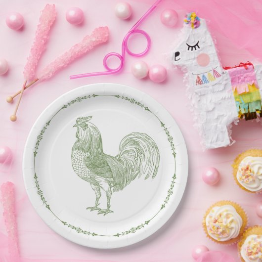 Rustic Country Rooster Sage Green Papieren Bordje (Feest)
