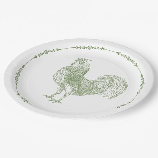Rustic Country Rooster Sage Green Papieren Bordje (Gekanteld)