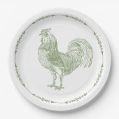 Rustic Country Rooster Sage Green Papieren Bordje (Voorkant)