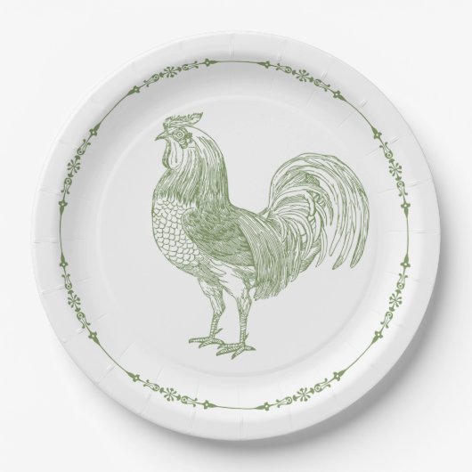 Rustic Country Rooster Sage Green Papieren Bordje (Voorkant)