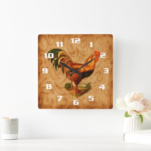 Rustic Country Rooster Vierkante Klok (Huis)