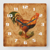 Rustic Country Rooster Vierkante Klok (Voorkant)
