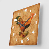 Rustic Country Rooster Vierkante Klok (Hoek)