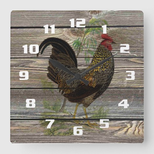 Rustic Country Rooster Vierkante Klok (Voorkant)