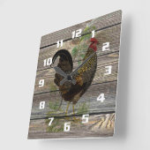 Rustic Country Rooster Vierkante Klok (Hoek)