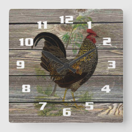 Rustic Country Rooster Vierkante Klok