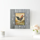 Rustic Country Rooster Wood Vierkante Klok (Huis)
