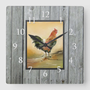 Rustic Country Rooster Wood Vierkante Klok