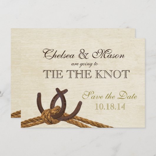 Rustic Country Rope en Hoefijzers Save the Date (Voorkant / Achterkant)