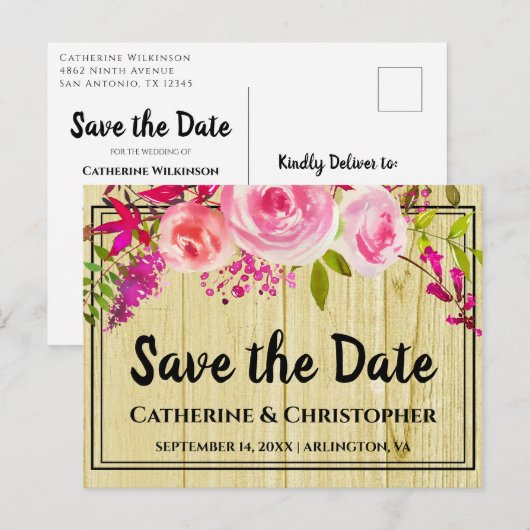 Rustic Country Save the Date Floral Announance Briefkaart (Voorkant / Achterkant)