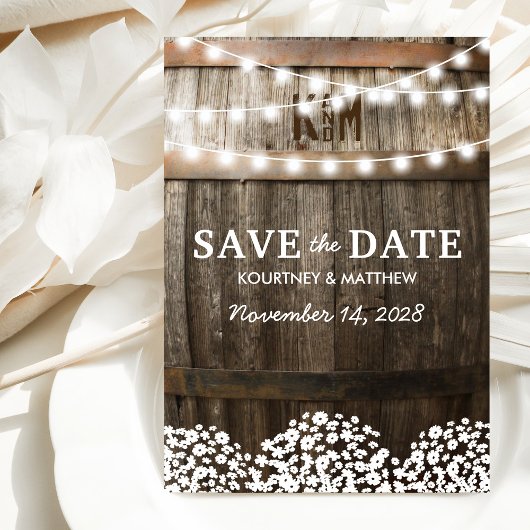 Rustic Country Save the Date | Lichtslingers Aankondigingskaart