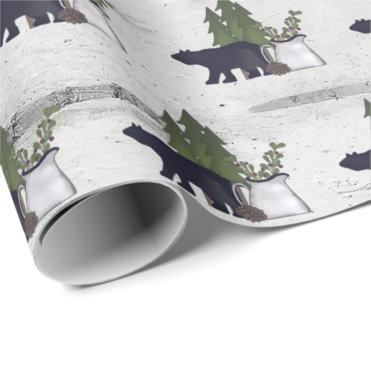 Rustic Country Silhouette Beer and Trees on Birch Cadeaupapier (Rol Hoek)